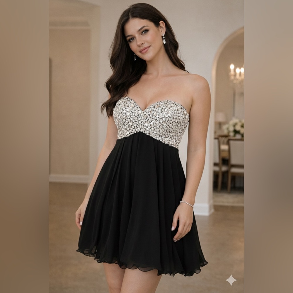 Betsy & Adam Black Dress with Silver Embellishments